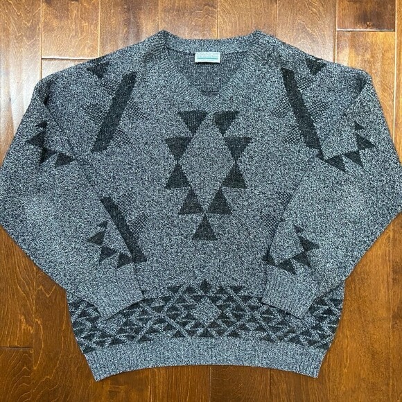 Manor Designs Vintage Acrylic USA Gray Black Pullover Sweater Women's 2XL - Picture 3 of 8